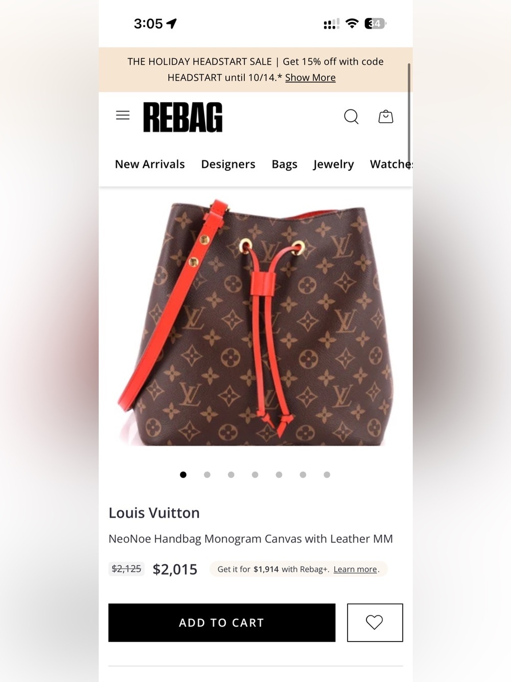 Louis Vuitton NéoNoé MM bucket bag in Monogram canvas with red🔥New! - Picture 8 of 8